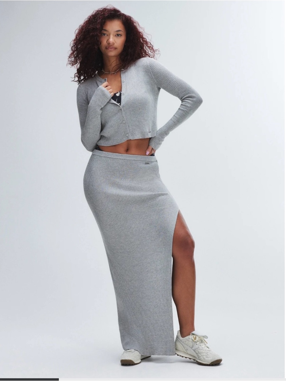 Savage X Fenty Featherweight Knit Slit Skirt Heather Grey